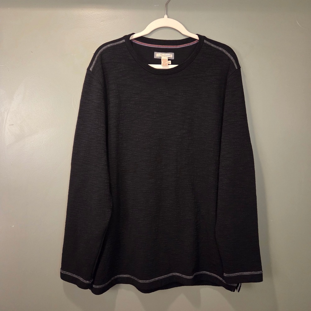 Carbon2Cobalt Men's Contrast Stitch Pullover Sweater Textured, Size XL, Black